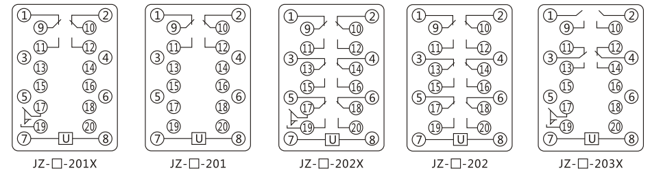 JZY（J)-214X靜態中間繼電器內部接線圖及外引接線圖